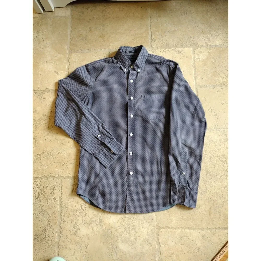 J. Crew Down Shirt Men S Blue Burgundy‎ Slim Long Sleeve 100% Cotton AOP Casual